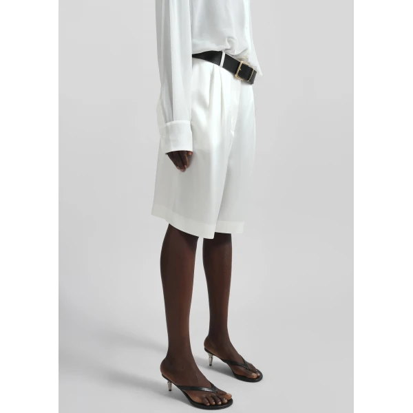 The Frankie Shop Marfa Pleated Satin Bermuda Shorts – White, view 5