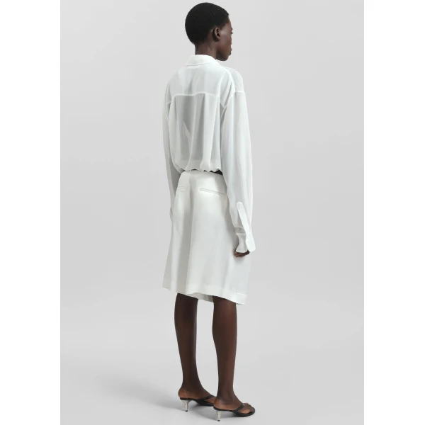 The Frankie Shop Marfa Pleated Satin Bermuda Shorts – White, view 6
