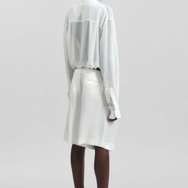 The Frankie Shop Marfa Pleated Satin Bermuda Shorts - White - Oversized Minimalist Shorts in White - Shop at Coveti