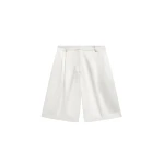 The Frankie Shop Marfa Pleated Satin Bermuda Shorts - White - Oversized Minimalist Shorts in White - Shop at Coveti