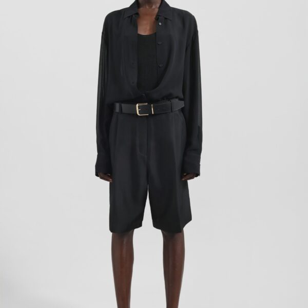 The Frankie Shop Marfa Pleated Silk Bermuda Shorts - Black - Oversized Minimalist Shorts in Black - Shop at Coveti