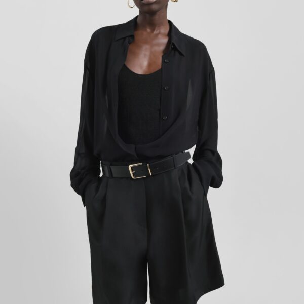 The Frankie Shop Marfa Pleated Silk Bermuda Shorts - Black - Oversized Minimalist Shorts in Black - Shop at Coveti