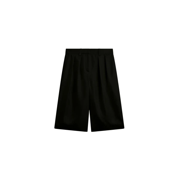 The Frankie Shop Marfa Pleated Silk Bermuda Shorts - Black - Oversized Minimalist Shorts in Black - Shop at Coveti