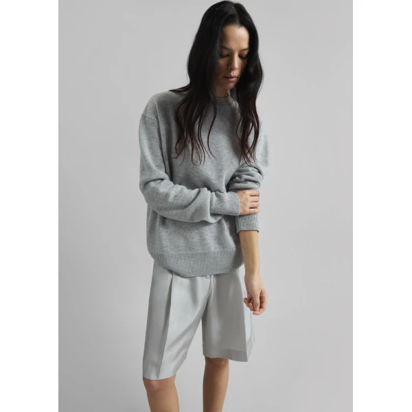 The Frankie Shop Marfa Pleated Silk Bermuda Shorts – Grey, view 2