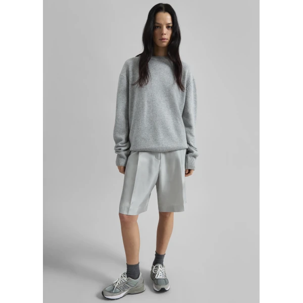 The Frankie Shop Marfa Pleated Silk Bermuda Shorts – Grey, view 5