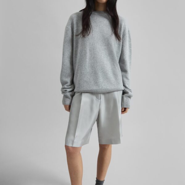 The Frankie Shop Marfa Pleated Silk Bermuda Shorts - Grey - Oversized Minimalist Shorts in Grey - Shop at Coveti