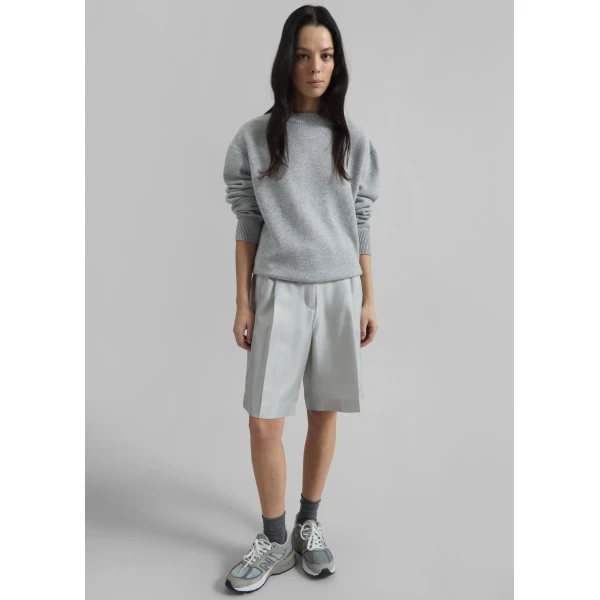 The Frankie Shop Marfa Pleated Silk Bermuda Shorts – Grey, view 6