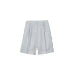 The Frankie Shop Marfa Pleated Silk Bermuda Shorts - Grey - Oversized Minimalist Shorts in Grey - Shop at Coveti
