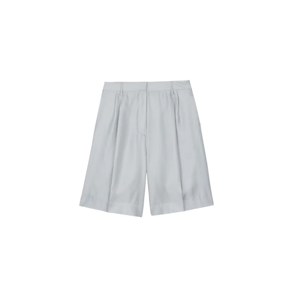 The Frankie Shop Marfa Pleated Silk Bermuda Shorts - Grey - Oversized Minimalist Shorts in Grey - Shop at Coveti