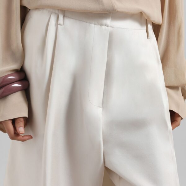The Frankie Shop Marfa Pleated Silk Bermuda Shorts - Ivory - Oversized Minimalist Shorts in Ivory - Shop at Coveti