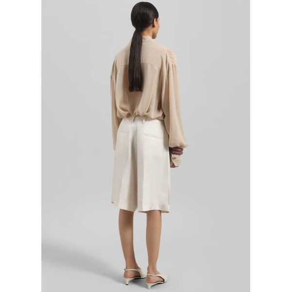 The Frankie Shop Marfa Pleated Silk Bermuda Shorts – Ivory, view 6