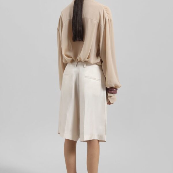 The Frankie Shop Marfa Pleated Silk Bermuda Shorts - Ivory - Oversized Minimalist Shorts in Ivory - Shop at Coveti