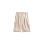 The Frankie Shop Marfa Pleated Silk Bermuda Shorts - Ivory - Oversized Minimalist Shorts in Ivory - Shop at Coveti