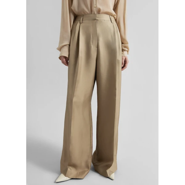 The Frankie Shop Marfa Pleated Silk Trousers – Beige, view 2