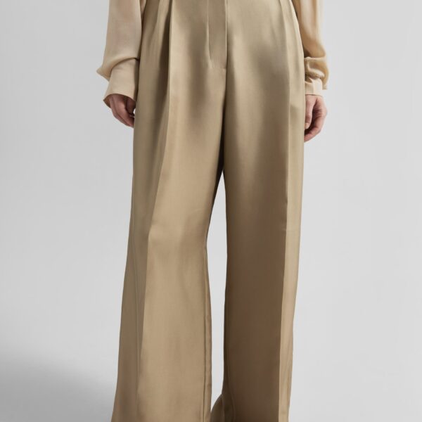 The Frankie Shop Marfa Pleated Silk Trousers - Beige - Oversized Minimalist Pants in Beige - Shop at Coveti