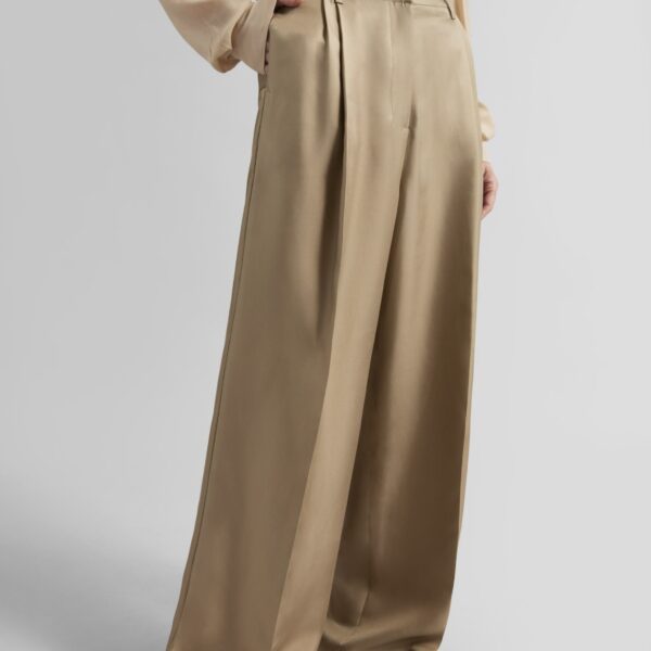 The Frankie Shop Marfa Pleated Silk Trousers - Beige - Oversized Minimalist Pants in Beige - Shop at Coveti