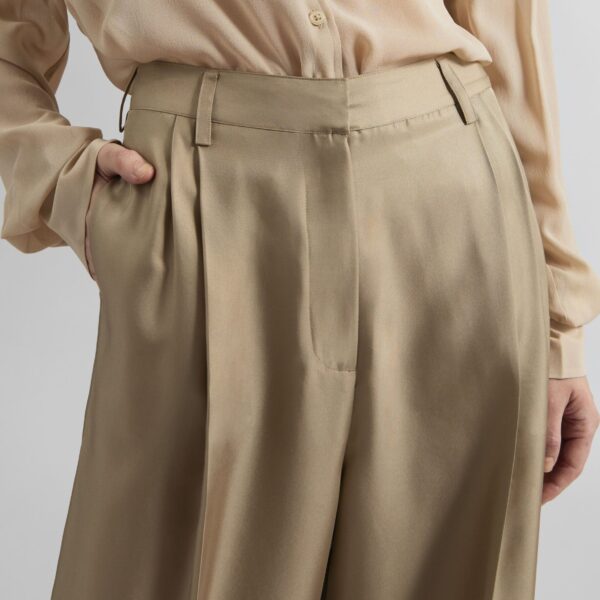The Frankie Shop Marfa Pleated Silk Trousers - Beige - Oversized Minimalist Pants in Beige - Shop at Coveti