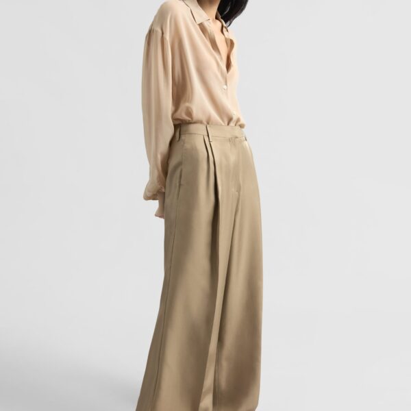 The Frankie Shop Marfa Pleated Silk Trousers - Beige - Oversized Minimalist Pants in Beige - Shop at Coveti