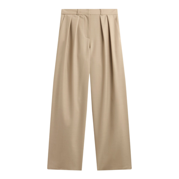 The Frankie Shop Marfa Pleated Silk Trousers - Beige - Oversized Minimalist Pants in Beige - Shop at Coveti