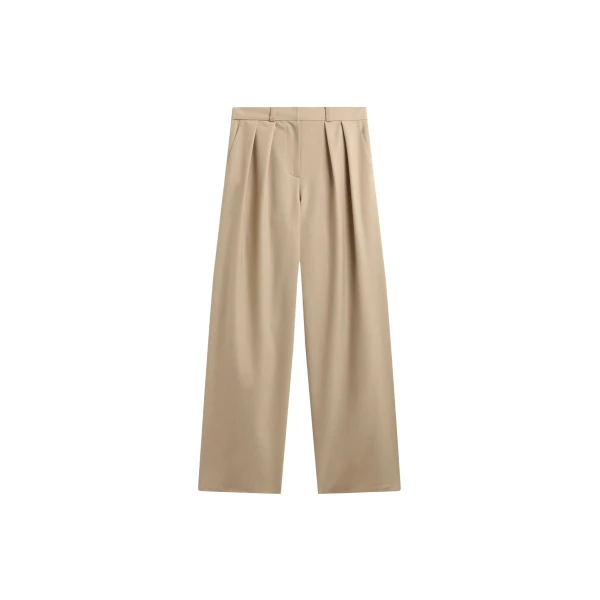 The Frankie Shop Marfa Pleated Silk Trousers - Beige - Oversized Minimalist Pants in Beige - Shop at Coveti
