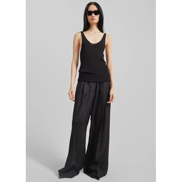 The Frankie Shop Marfa Pleated Silk Trousers – Black, view 3