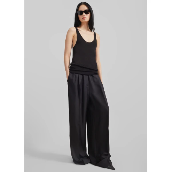 The Frankie Shop Marfa Pleated Silk Trousers – Black, view 5