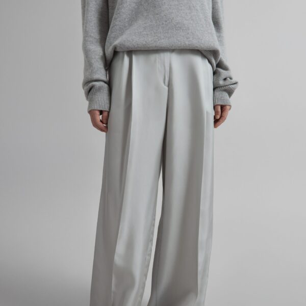 The Frankie Shop Marfa Pleated Silk Trousers - Grey - Oversized Minimalist Pants in Grey - Shop at Coveti