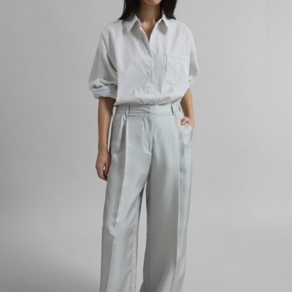 The Frankie Shop Marfa Pleated Silk Trousers - Grey - Oversized Minimalist Pants in Grey - Shop at Coveti