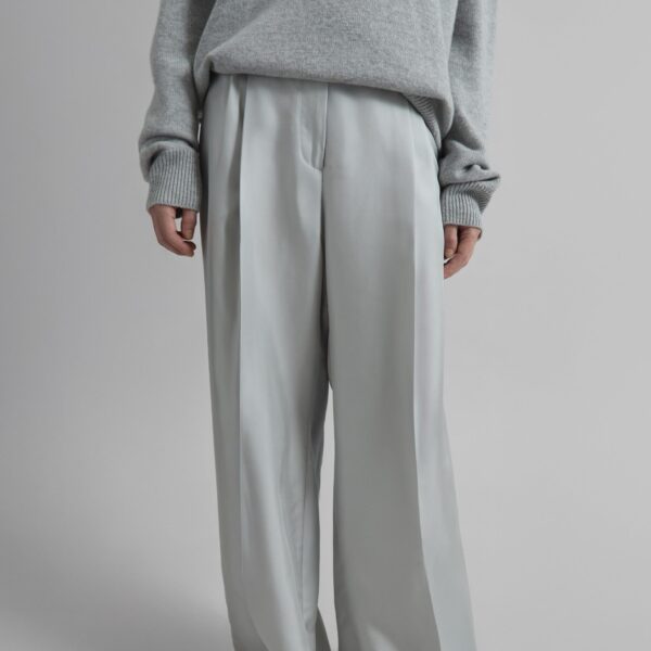 The Frankie Shop Marfa Pleated Silk Trousers - Grey - Oversized Minimalist Pants in Grey - Shop at Coveti