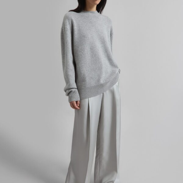 The Frankie Shop Marfa Pleated Silk Trousers - Grey - Oversized Minimalist Pants in Grey - Shop at Coveti