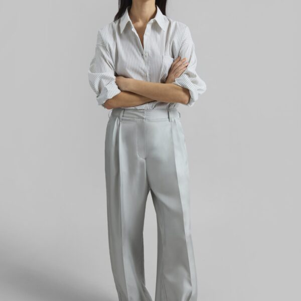 The Frankie Shop Marfa Pleated Silk Trousers - Grey - Oversized Minimalist Pants in Grey - Shop at Coveti