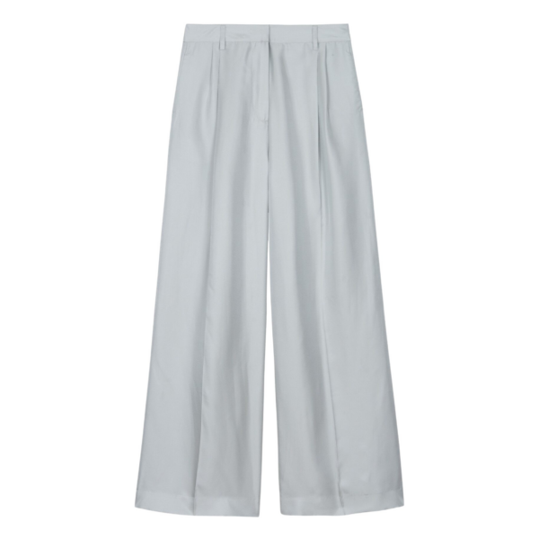 The Frankie Shop Marfa Pleated Silk Trousers - Grey - Oversized Minimalist Pants in Grey - Shop at Coveti