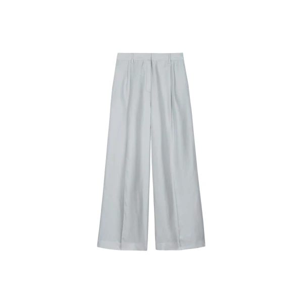The Frankie Shop Marfa Pleated Silk Trousers - Grey - Oversized Minimalist Pants in Grey - Shop at Coveti