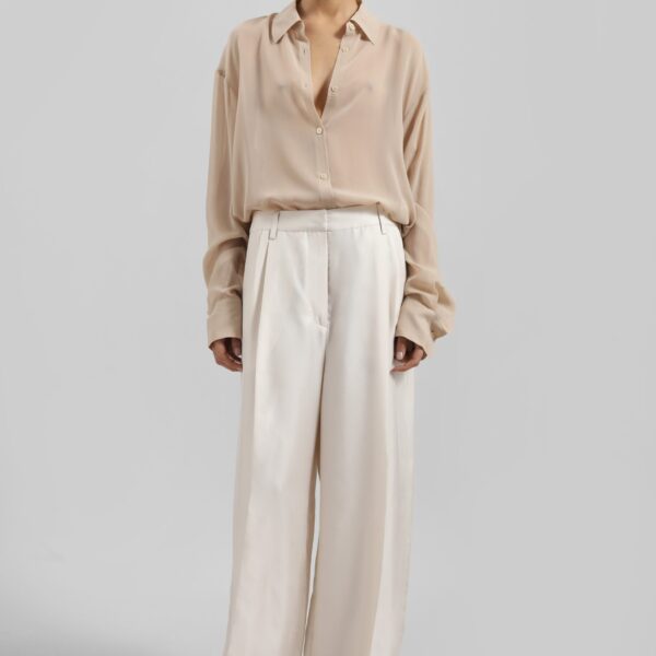 The Frankie Shop Marfa Pleated Silk Trousers - Ivory - Oversized Minimalist Pants in Ivory - Shop at Coveti