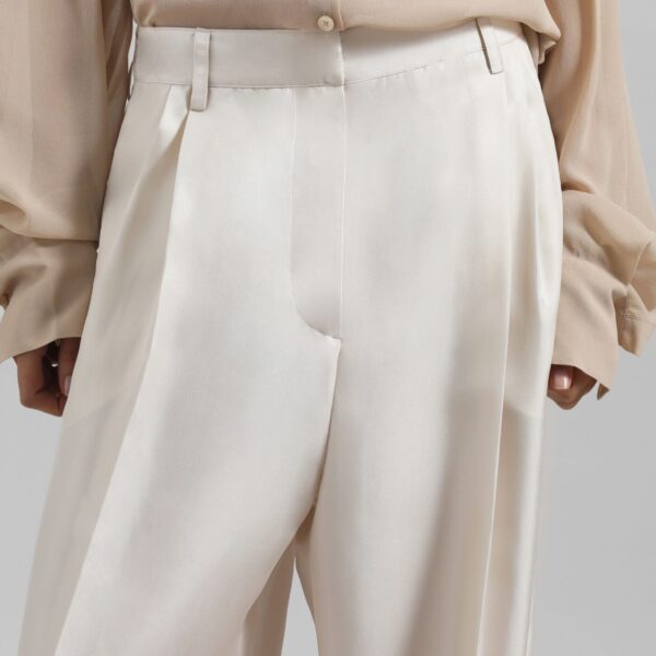 The Frankie Shop Marfa Pleated Silk Trousers - Ivory - Oversized Minimalist Pants in Ivory - Shop at Coveti