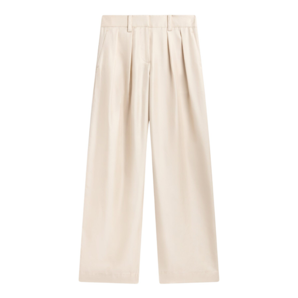 The Frankie Shop Marfa Pleated Silk Trousers - Ivory - Oversized Minimalist Pants in Ivory - Shop at Coveti