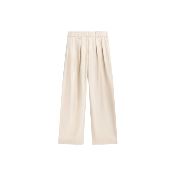 The Frankie Shop Marfa Pleated Silk Trousers - Ivory - Oversized Minimalist Pants in Ivory - Shop at Coveti