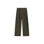 The Frankie Shop Marfa Pleated Silk Trousers - Khaki - Oversized Minimalist Pants in Green - Shop at Coveti