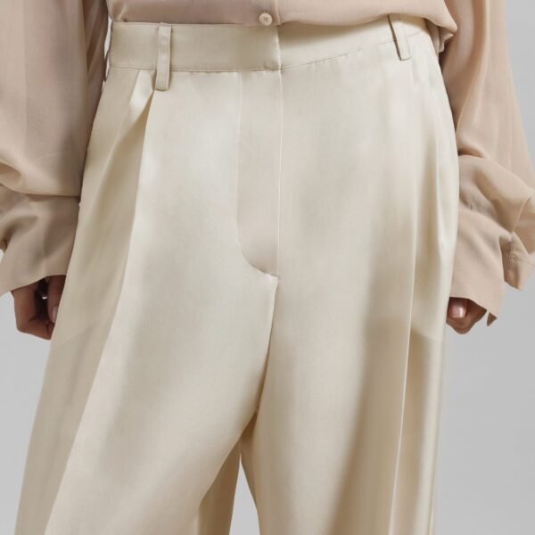 The Frankie Shop Marfa Pleated Silk Trousers - Light Beige - Oversized Minimalist Pants in Beige - Shop at Coveti