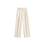 The Frankie Shop Marfa Pleated Silk Trousers - Light Beige - Oversized Minimalist Pants in Beige - Shop at Coveti