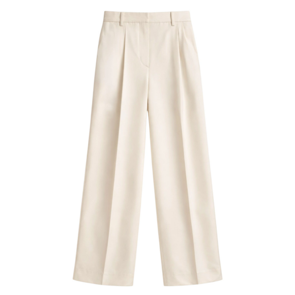 The Frankie Shop Marfa Pleated Silk Trousers - Light Beige - Oversized Minimalist Pants in Beige - Shop at Coveti