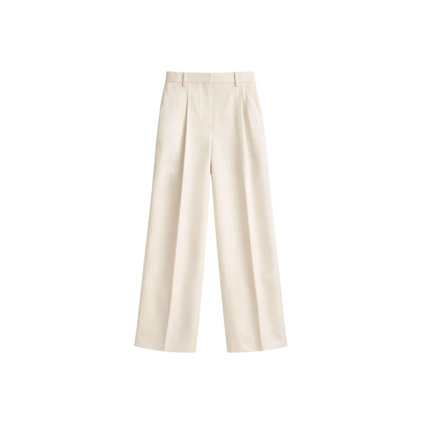 The Frankie Shop Marfa Pleated Silk Trousers - Light Beige - Oversized Minimalist Pants in Beige - Shop at Coveti