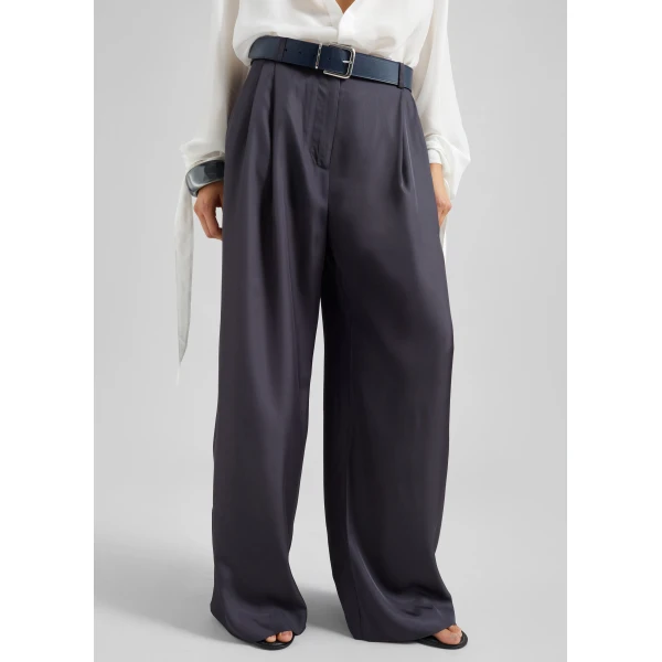 The Frankie Shop Marfa Pleated Silk Trousers – Storm Grey, view 3