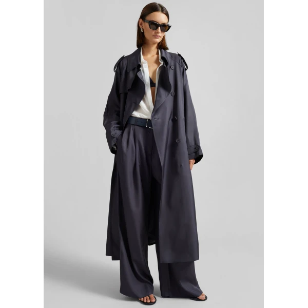 The Frankie Shop Marfa Pleated Silk Trousers – Storm Grey, view 4