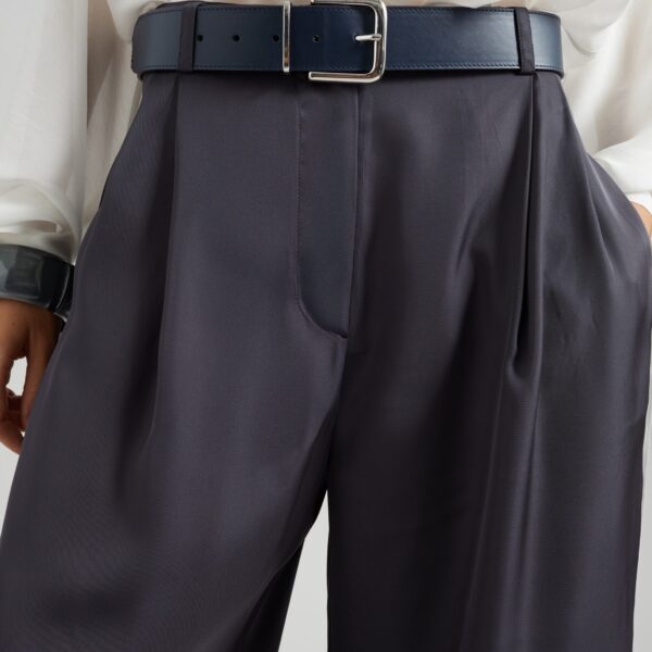 The Frankie Shop Marfa Pleated Silk Trousers - Storm Grey - Oversized Minimalist Pants in Grey - Shop at Coveti