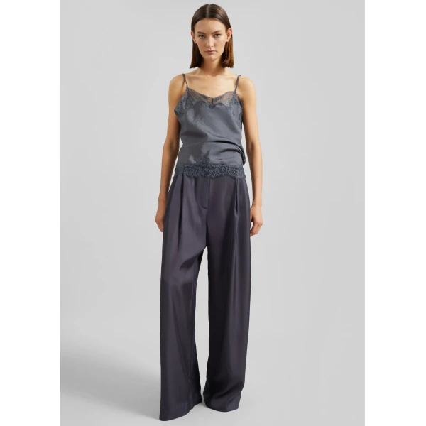 The Frankie Shop Marfa Pleated Silk Trousers – Storm Grey, view 6