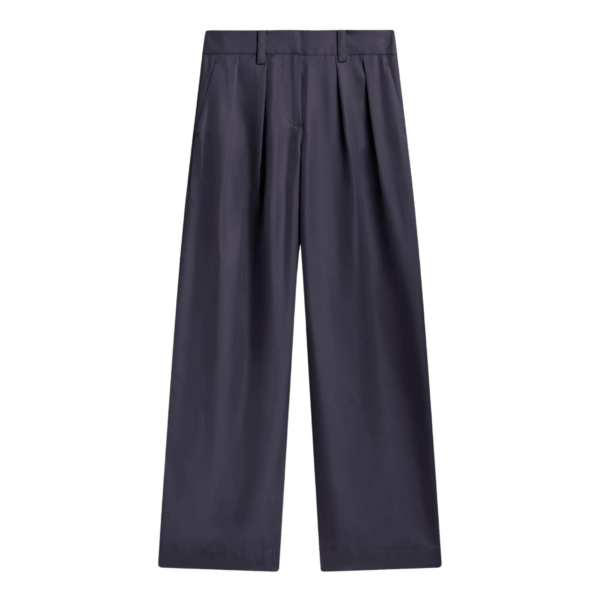 The Frankie Shop Marfa Pleated Silk Trousers - Storm Grey - Oversized Minimalist Pants in Grey - Shop at Coveti