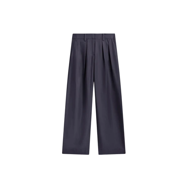 The Frankie Shop Marfa Pleated Silk Trousers - Storm Grey - Oversized Minimalist Pants in Grey - Shop at Coveti