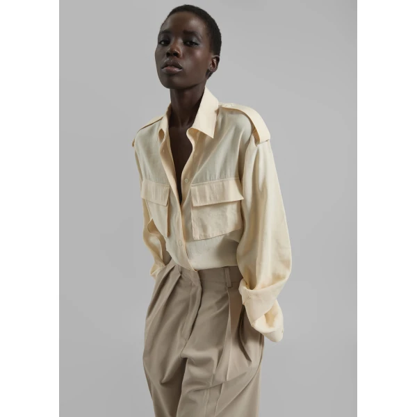 The Frankie Shop Marlon Button Up Shirt – Beige, view 2
