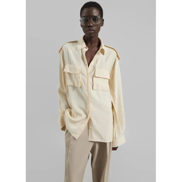 The Frankie Shop Marlon Button Up Shirt – Beige, view 3